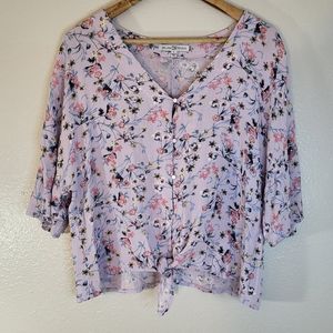 Dylan Ryan Floral Tie Front Button Down Blouse